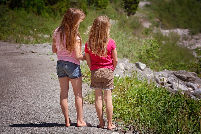 人们, 孩子们, 女孩, 很少, 一起, 户外, 自然, 朋友们