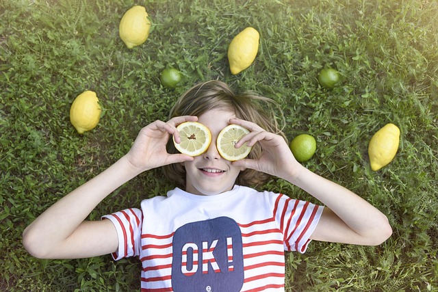 柠檬, 孩子, 黄色, 乐趣, 快乐的, 微笑, 脸, 笑声, 孩子们, 颜色