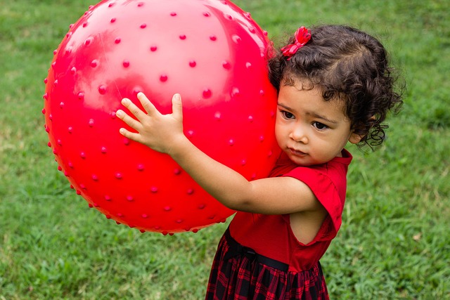 婴儿, 球, 巨大的, 可爱的, 孩子, 女孩, 孩子们